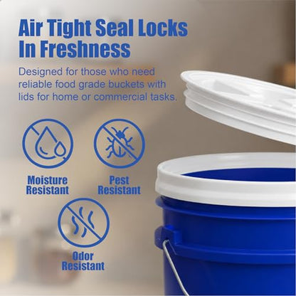 5 Gallon Bucket - Food Grade w/Lid BPA-Free, Blue/White, 3 | Airtight Gamma Seal Screw-On Lid, Heavy-Duty 90 Mil HDPE Plastic, Food Safe and Durable Container, Bulk Storage, Made in USA - color: Blue/White, size: 3 Packs