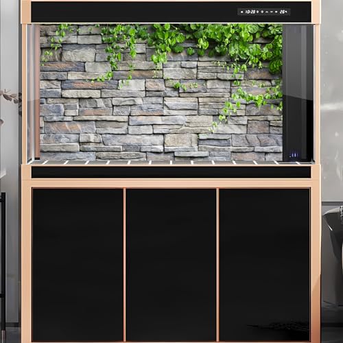 2 Packs Rock Wall Aquarium Background Stone Brick Wall Green Climbing Plants Reptile Tank Background Natural Rocky Fish Tank Backgrounds Rocky Walls Pattern Reptile Enclosure Backgrounds 36x20in - color: Brown_Grey, size: 36(W)x20(H)in