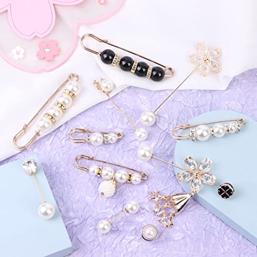12 Pieces Pearl Scarf Brooch Pin Assorted Muslim Scarf Hijab Clips Small Brooch Set Metal Clips for Headscarf Shawl Muslim Women Scarves Hijab Safety Shawl Brooch Pins for Women Men