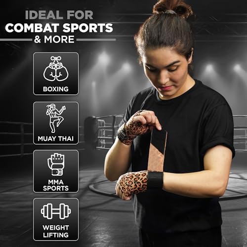 WYOX Boxing Hand Wraps & Gel Knuckle Guards Set for MMA, Muay Thai & Kickboxing - 2 Pair Hand Wraps + 1 Pair Knuckle Guards - Hand Wrist Protection for Men & Women Training - color: Cheeta/Black