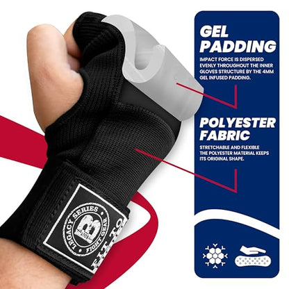 Bout3® Gel Boxing Handwraps for Men & Women - Inner Gloves with Gel Padding for Wrist Support, Comfort, 80cm Long Straps, Impact Protection - Ideal for Boxing, MMA, Kickboxing, Training