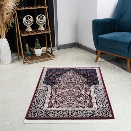 Modefa Velvet Prayer Rug - Soft Plush Turkish Janamaz Sajada Carpet for Men and Women - Luxury Velvet Wide Floral Prayer Mat Ramadan Eid Gift (Dark Maroon) - color: Dark Maroon