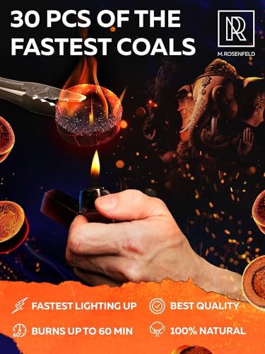 Charcoal Discs to Burn Incense - 30 pcs Charcoal for Incense Burning - 33 mm Most Quick Light Coals Tablets by M. ROSENFELD - 33 mm Resin Burner Rolls – Pack of 30 Instant Fire Coal Tablets - color: 30 Charcoal Discs