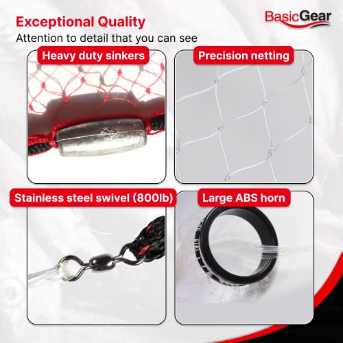 Cast Net, Lead, 3-12ft Radius, 3/8 and 1/4 in Mesh, for Bait Fish | Stainless Steel Swivel, Neoprene Wrist Strap, Repair Kit Included, Storage Box Included - size: 6ft Radius, 3/8" Mesh, 1LB Sinkers