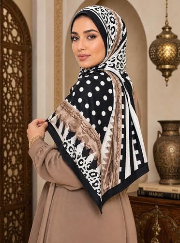 Printed Jersey Cotton Scarf for Women, Stretch Soft Hijab, Lightweight Breathable Head Wrap for All Seasons - color: Mctlp2538-d Pattern