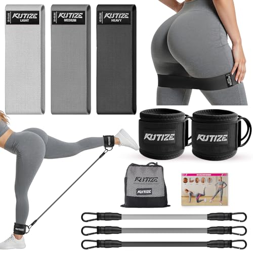 KUTIZE Ankle Resistance Bands with Cuffs & Fabric Resistance Bands Set - Legs & Glutes Workout Equipment for Women & Men, Home Gym Heavy Exercise Bands for Hip, Yoga, Strength Training, Rehab, Pilates - color: Black