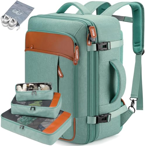 Lumesner 40L Expandable Carry On Travel Backpack with 4 Packing Cubes - color: Green, size: 20 inches