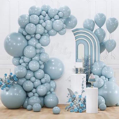 PartyWoo 더스티 블루 풍선 152피스 다양한 사이즈 45.7cm(18인치), 30.5cm(12인치), 25.4cm(10인치), 12.7cm(5인치), 라이트 블루 아쿠아 보헤미안 풍선 아치 키트 가랜드, 졸업 베이비 샤워, 성별 공개 생일 파티 장식, 블루-F28 - color: 블루-f28