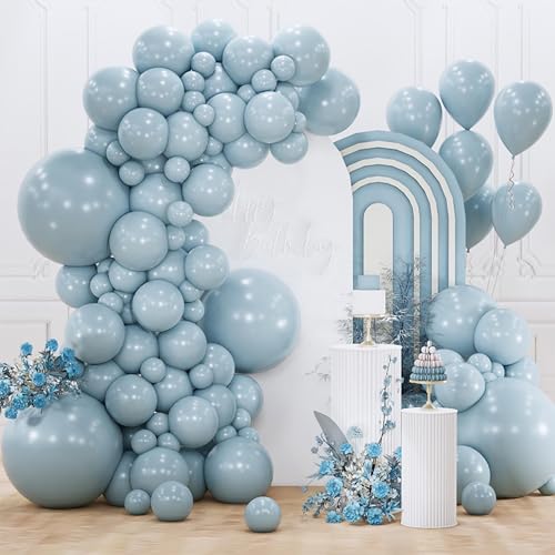 PartyWoo 더스티 블루 풍선 152피스 다양한 사이즈 45.7cm(18인치), 30.5cm(12인치), 25.4cm(10인치), 12.7cm(5인치), 라이트 블루 아쿠아 보헤미안 풍선 아치 키트 가랜드, 졸업 베이비 샤워, 성별 공개 생일 파티 장식, 블루-F28 - color: 블루-f28