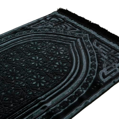 Modefa Luxury Velvet Prayer Rug with Prayer Beads | Soft Elegant Muslim Turkish Janamaz Sajada Carpet for Men and Women | Plain Solid Prayer Mat Ramadan Eid Gift - Najma (Black) - color: Najma Black