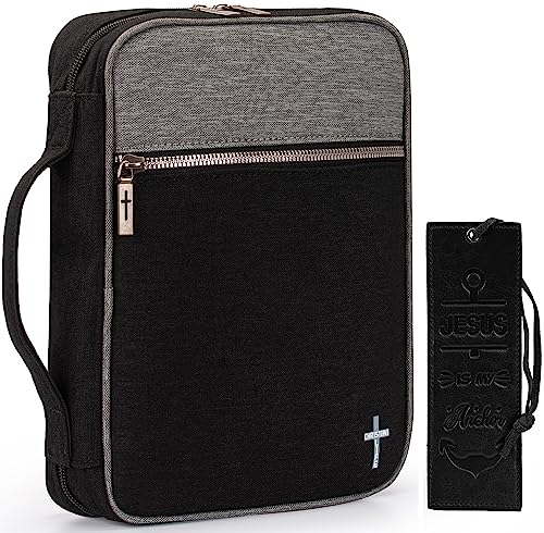 Montana West Bible Cover for Women Men with Leather Bookmark Book Carrying Cases Church Bag for Outdoor Protective - color: Black&grey