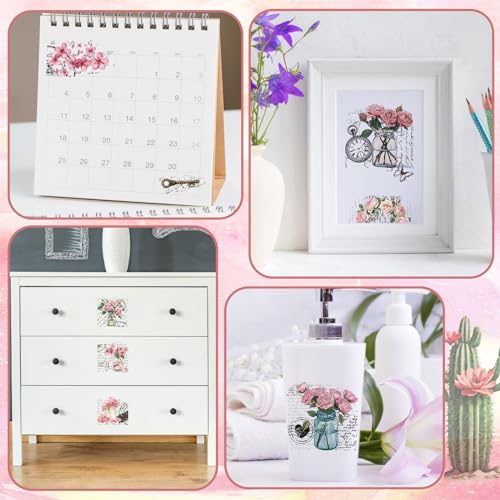 WANDIC 10 Sheets Rub On Transfer Sticker, Pink Flower Stickers Waterproof Transfer Decals for DIY Scrapbooking Photo Albums Furniture,11.8 * 3.9in - color: Pink Flower