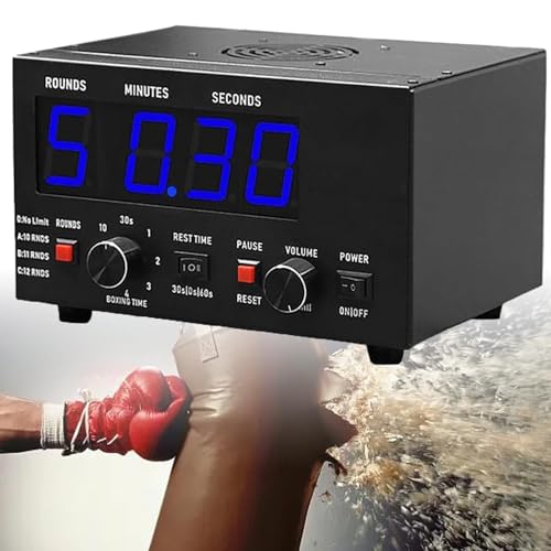 Classic Boxing Interval Timer, Professional Gymnastics Timer with LED Display, 1-12 Challenge Rounds and Adjustable Buzzer, 30S-10min Workout and 0/30/60S Rest Time,Blue - color: Blue