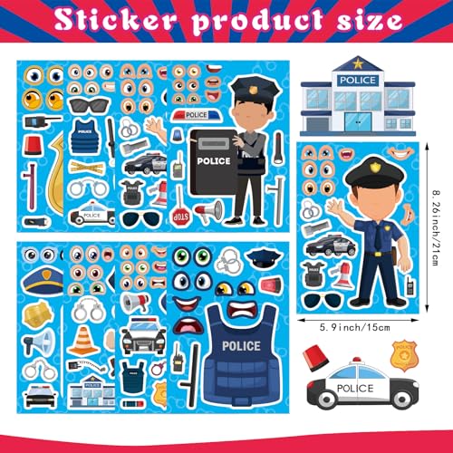 Make Your Own Policeman Stickers, Make-a-face Stickers, Educational Theme | 24 Sheets Goodie Bags Stuffers Gift for Kids, Birthday Party Favor School Classroom Teacher Reward - style: Policeman