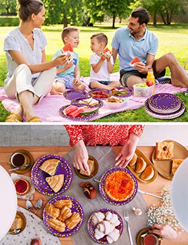Nkaiso 141Pcs Purple Gold Paper Plates and Napkins Party Supplies for20 - color: Purple Gold