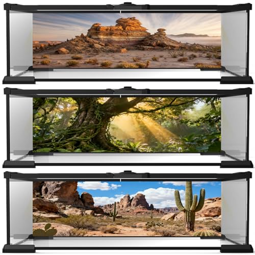 48"x24" 3PCS Bearded Dragon Tank Background – Polyester Fabric Reptile Terrarium Background for Aquarium, Fish Tank & Vivarium, Bubble-Free & Non-Reflective 889