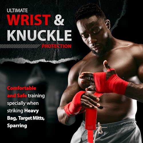 DXM SPORTS Boxing Hand Wraps Inner Gloves - 180 Inch Elasticated Thumb Loop Bandages - Kickboxing MMA Muay Thai Kickboxing Martial Arts Punching Training for Men Women - color: Red