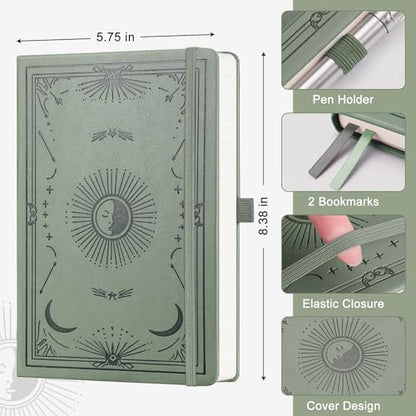 Dotted Journal for Women Men, 192 Pages A5 Notebook Journal, Hardcover Notebook with 100Gsm Thick Pages, Leather Note Book for Writing, Travel, Business, Office, Prayer 5.7 x 8.3, Light Green - color: Light Green, style: Dotted
