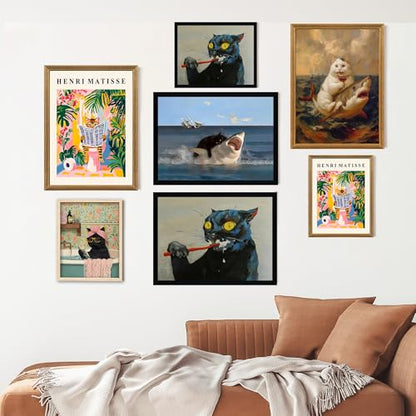 ICHZUMW Framed Funny Black Cat in Bathtub Canvas Bathroom Wall Art 8x10 In - color: Spa Kitty, size: 10"L x 8"W