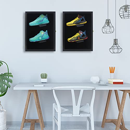 Memorabilia Sports Shoes Display Frame Case Lockable Wall Mount Wooden Cleat Sneaker Cabinet Storage Shelves Box for Football Basketball Sports Shoes Display with Anti-Fade UV Protection Acrylic Door