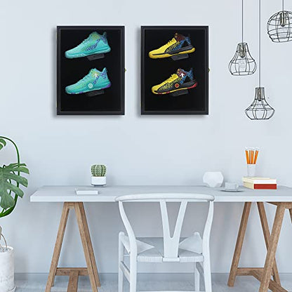 Memorabilia Sports Shoes Display Frame Case Lockable Wall Mount Wooden Cleat Sneaker Cabinet Storage Shelves Box for Football Basketball Sports Shoes Display with Anti-Fade UV Protection Acrylic Door