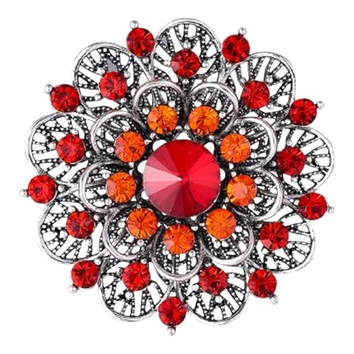Rhinestone Sunflower Brooch Pin Red Pink Flower Brooch Stylish Crystal Brooch Elegant Clothing Hat Bag Accessories Jewerly for Women - color: Red3