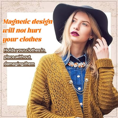 4 Pack Multi-Function Magnetic Clothing Clips, Magnetic Strength Buttons Powerful Hijab Magnets Chain Multi-Purpose Pinless Brooch for Cardigan Shawl Clothing Accessories Cuff Hem (Gold) - color: Gold