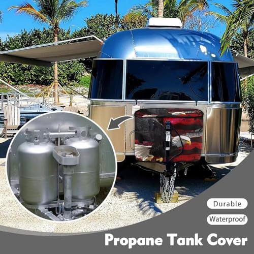 Eagle American Flag RV Propane Tank Cover for Travel Trailer Waterproof/Dustproof Camper Propane Tank Cover Double 20LB, Weather Resistant Gas Cylinder Cover - color: Eagle American Flag, size: Small-Double 20 LB