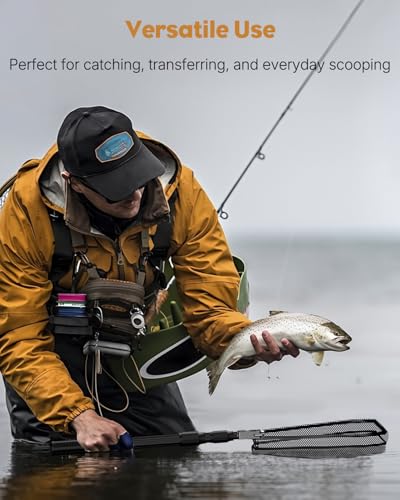 Pawfly Fishing Net with Collapsible Aluminum Handle and Nylon Mesh for Aquarium Pond Freshwater and Saltwater, Minnow Net for Bait and Trout, Portable Fishing Landing Net - size: 10" x 13"