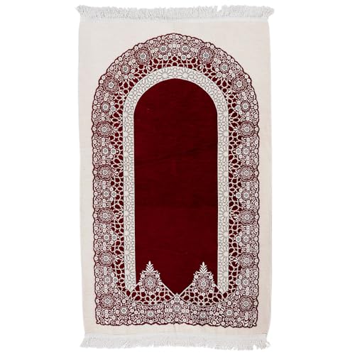 Premium Velvet Islamic Prayer Rug – Classic Mihrab Design | Soft, Elegant & Travel-Friendly (Burgundy) - color: Burgundy