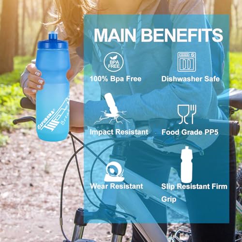 Mtb Bike Water Bottle 750ml Leakproof Squeeze BPA Free 24oz Bicycle Mountain Bottles 24 OZ Design for Cycling Riding, Running Outdoor Sports 2 Pack - color: Black/White+Blue/Green(2 PC)