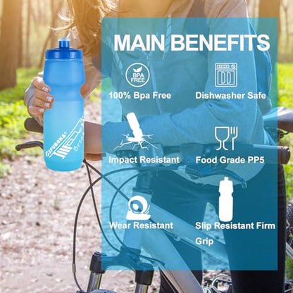 Mtb Bike Water Bottle 750ml Leakproof Squeeze BPA Free 24oz Bicycle Mountain Bottles 24 OZ Design for Cycling Riding, Running Outdoor Sports 2 Pack - color: Black/White+Blue/Green(2 PC)