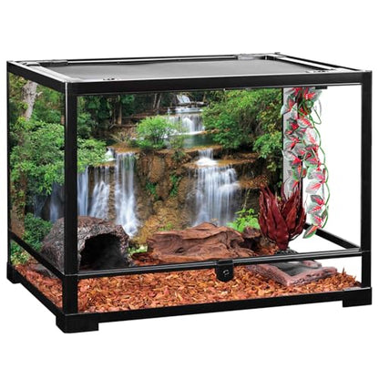 AWERT 30x12 inches Waterfall Terrarium Background Rainforest Aquarium Background Tropical Plants Green Tree Reptile Habitat Background Vinyl - size: 30x12in/75x30cm