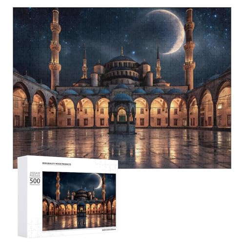 Blue Mosque Islamic Muslim Jigsaw Puzzles for Adults Wooden Puzzle for Home Party Decor 500 PCS - size: 500 PCS