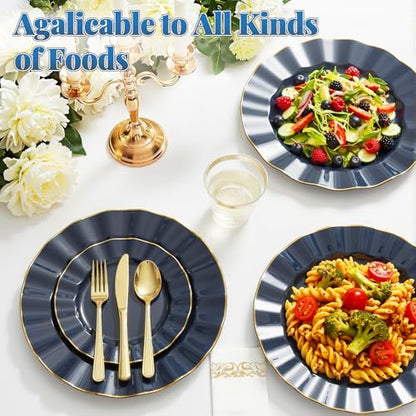 Glowserve 175 Piece Disposable Plastic Plates Dinnerware Set for 25 Guests - color: Navy Blue