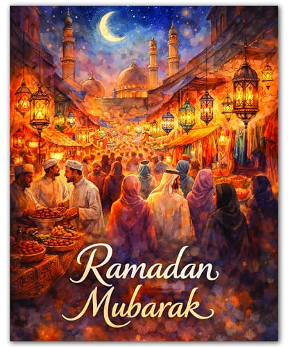 ZUKIY Ramadan Wall Art - Market Ramadan Night - Islamic Home Decor - Ramadan Wall Decorations for Living Room - Muslim Decor - 8x10 Unframed Poster - color: Market Ramadan Night