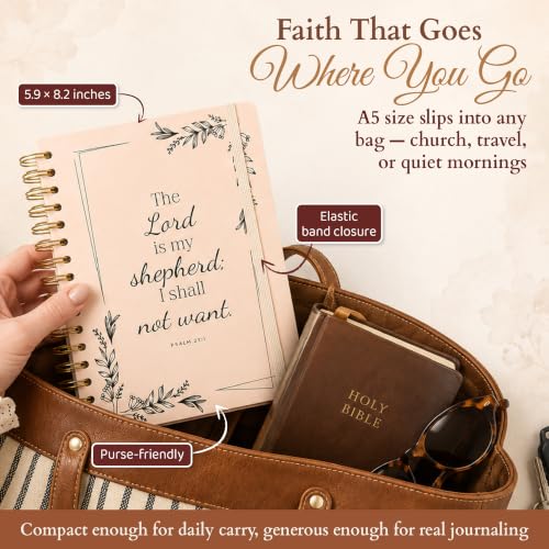 Hardcover Blank Christian Notebook – 140 Pages – Psalm 23:1 | Lined Pages with Bible Verse Cover – Inspirational Writing Spiral Notebook for Bible Study, "Lord is my Shepherd" - color: Shepherd_Cream