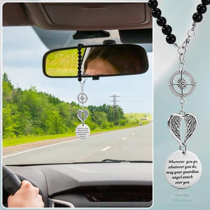 3 Pack Guardian Angel Rearview Mirror Charm, Angel Wings Cross Car Charm Pendant Guardian Angel Hanging Ornament Rear View Mirror Hanger Decor Christian Religious Gifts