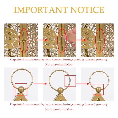 Ramadan Lanterns Gold Metal Islamic Fanous Hanging Candle Holder Decor for Ramadan & Eid, Eid Decorations for Home Table Window Porch, Large 14.6" & 11.4" Set of 2