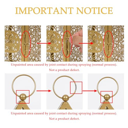 Ramadan Lanterns Gold Metal Islamic Fanous Hanging Candle Holder Decor for Ramadan & Eid, Eid Decorations for Home Table Window Porch, Large 14.6" & 11.4" Set of 2