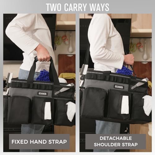 SCAVATA Wearable Cleaning Caddy Bag, Cleaning Caddy Supplies Organizer with Handle & Shoulder Straps for Housekeepers, Under Sink & Car Cleaning Tool Organizers with 4 Foldable Divider (GraphiteGrey) - color: GraphiteGrey