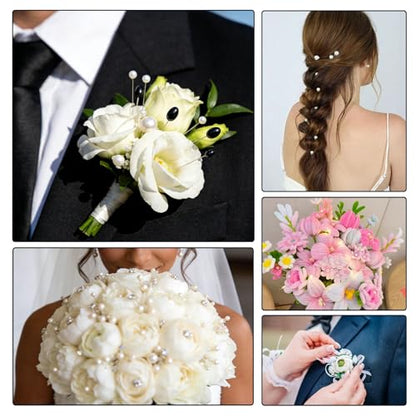 420pcs Boutonniere Corsage Pins 5 Styles Flower Black and White Pearl Pins