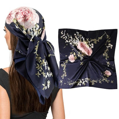 vimate 35" Square Silk Like Head Scarf - Women's Fashion Satin Scarf Bandana for Hair Wrapping at Night. - color: I#. Style--53