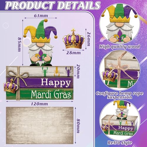 4 Pcs Mardi Gras Decorations Wooden Mardi Gras Table Centerpiece Crawfish Gnome Carnival Tiered Tray Decorations Mini Wooden Faux Books Stack Signs for Masquerade Office Tabletop Bookshelf - style: Crowns