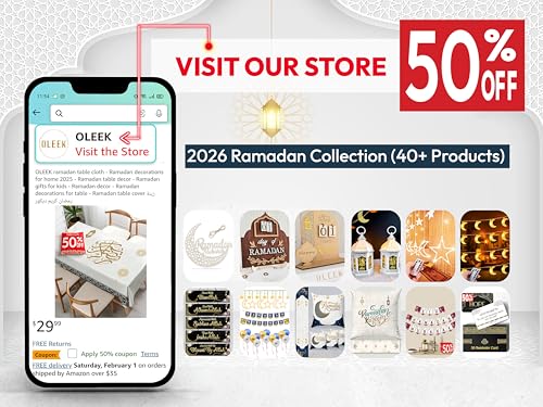 OLEEK Ramadan Table Cloth (87x51in)- Ramadan Decorations for Home 2026 - Ramadan Table Cover - Ramadan Gifts - Ramadan Decor - Ramadan Decorations for Table - Ramadan Decoration زينة رمضان كريم ديكور