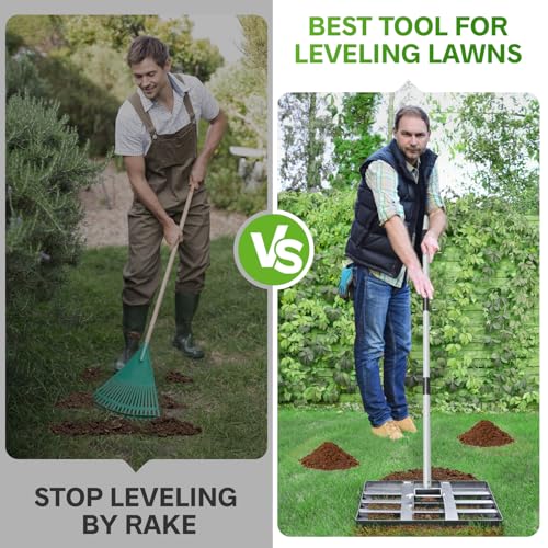 REAPALOT Lawn Leveling Rake, Lawn Leveler with Stainless Steel Long Handle, Heavy Duty Yard Level Tool for Leveling Soil, Sand Or Dirt Surfaces, Gardening Gloves Gift Included (17x10in) - size: 17x10in