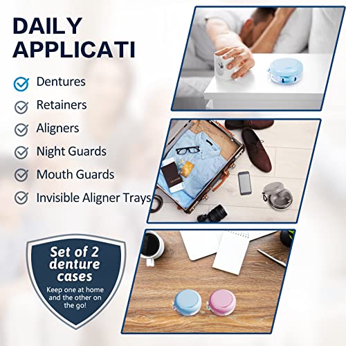 Retainer Case, Retainer Cleaner Case, Definitely No-Leak Denture Case Denture Bath Box for Traveling Perfectly, Denture Cup with Strainer & Mirror(Blue) - color: Blue