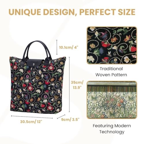 Signare Tapestry Foldable Tote Bag Reusable Shopping Bag Grocery Bag - color: Jacobean Dream