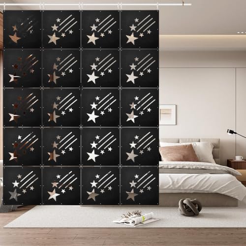 12Pcs Hanging Room Divider Made of High Density Polyester Fiber Panels for Decorating Bedroom Living Dining Room Kitchen Office Restaurant Home Hotel Decor（Star-Black） - color: Black, size: Star