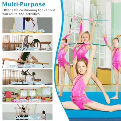 Giantex 4" Thick Folding Gymnastics Mat, 4' x 4' Bio-Folding Exercise Mat with Carry Handles & PU Leather Cover, Gym Home Tumbling Mat for Kids, Yoga, Fitness, Pilates & Martial Arts - color: Blue
